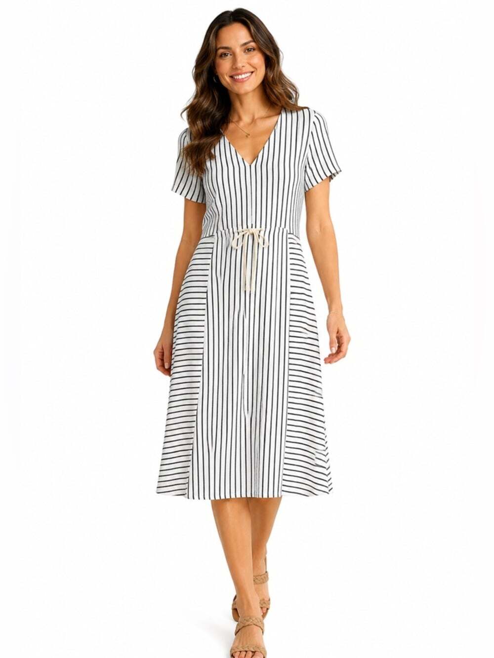 Mikey & Joey Maxi Dress Small Nautical White Blue Striped Sleeveless Resortwear